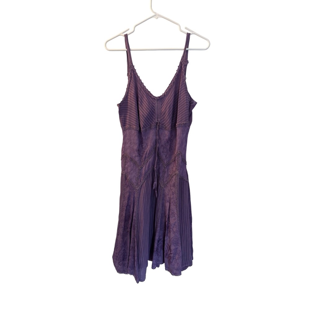 Flower Purple Boho Embroidered Mini Dress S Adjustable Straps 90s India Hippie
